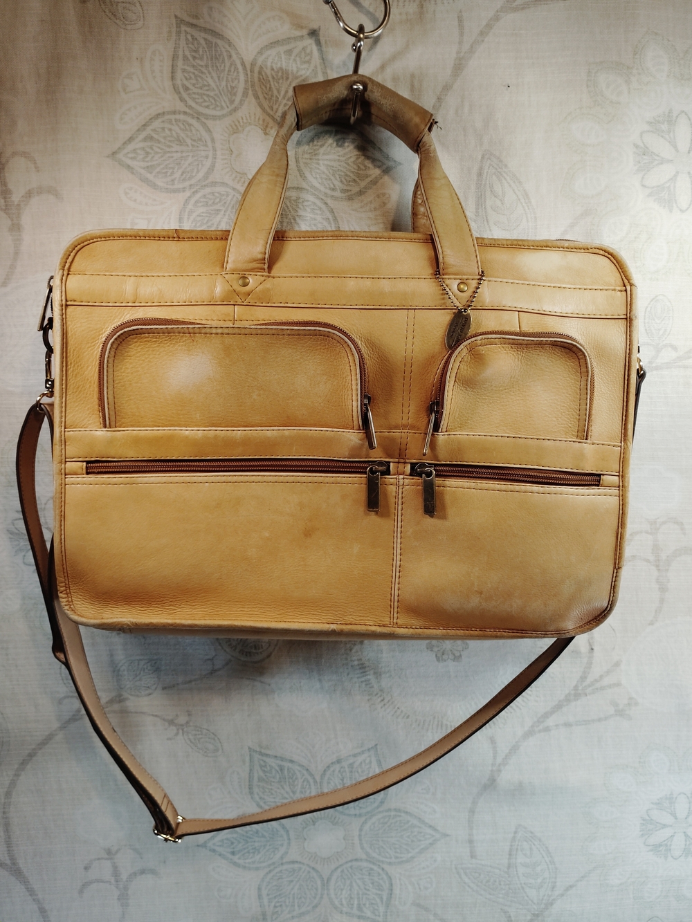 David King Tan Leather Laptop/Messenger /Briefcase w/ Removable Shoulder Strap